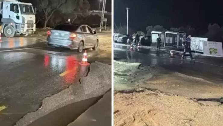 Bodrum’da ana su isale hattı patladı, asfalt çöktü