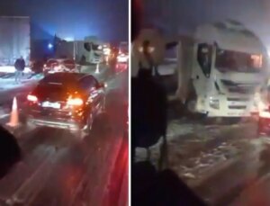 Bolu Dağı Tüneli çıkışında 6 aracın karıştığı zincirleme kaza kamerada