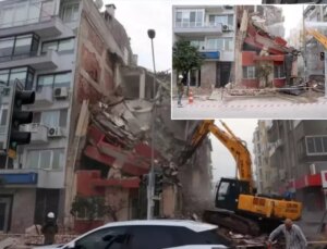 İzmir’de bina yıkımı sırasında bitişikteki apartman zarar gördü