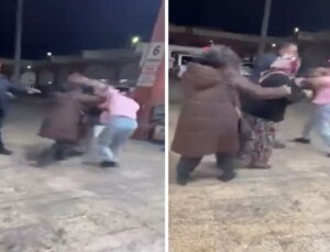 Kadınların saç saça baş başa kavgası kamerada