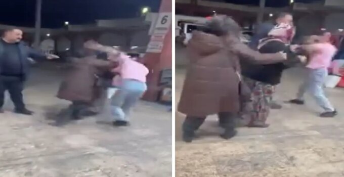 Kadınların saç saça baş başa kavgası kamerada