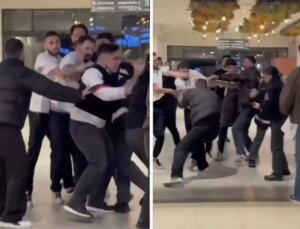 Nedeni bilinmiyor! AVM’nin ortasında birbirlerine girdiler