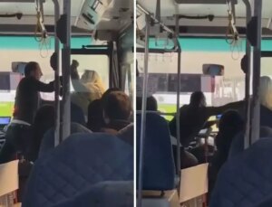 Otobüs şoförü ile kadın yolcu tekme ve yumruklarla birbirine girdi