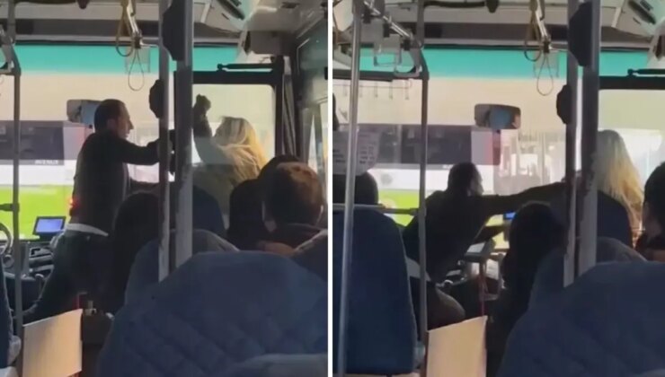 Otobüs şoförü ile kadın yolcu tekme ve yumruklarla birbirine girdi