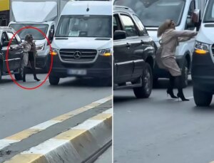 Lüks cipinden inip topuklu çizmeleriyle trafiği birbirine kattı